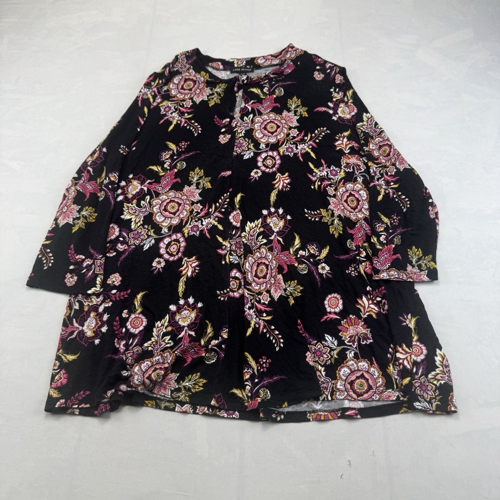 Lane Bryant Womens 14/16 Black Pink Floral Rayon Swing Tunic Top